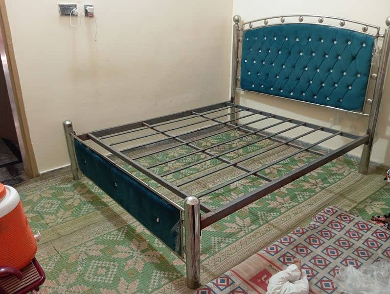 steel bed with three sided almirah 2 chairs 1 rac and 1 baby cort 13