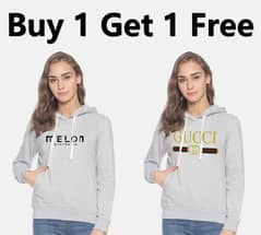 2piece women stitched fleece printed hoodie aik k sath aik free