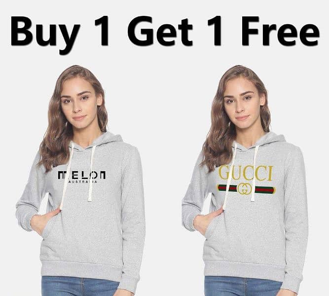 2piece women stitched fleece printed hoodie aik k sath aik free 0