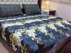 3pcs cottan printed double bed sheet