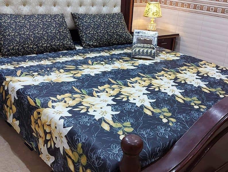 3pcs cottan printed double bed sheet 0