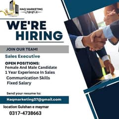 We Are Hiring Sales Executive