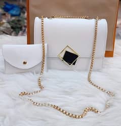 2 pcs PU leathers hand bag with long golden chain for girls