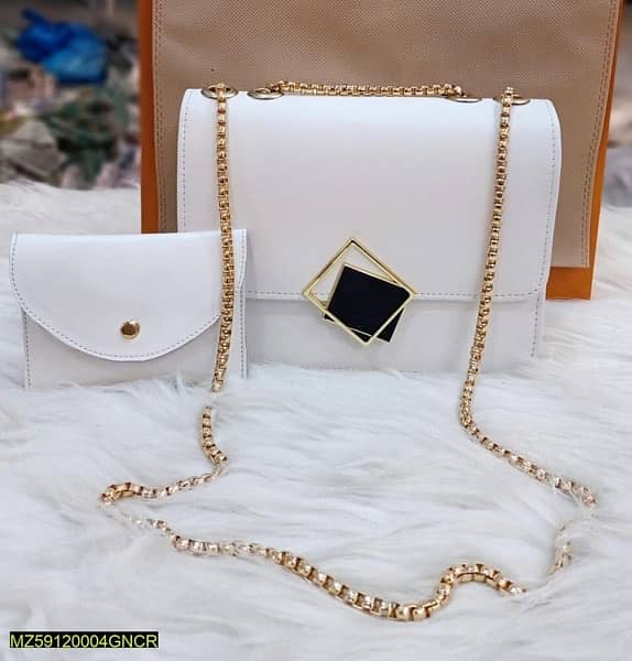 2 pcs PU leathers hand bag with long golden chain for girls 1