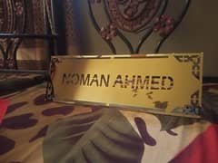 custom table name plate stainless steel in golden