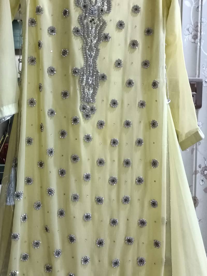 Long fully embroidery maxi yellow colour 3 piece 0