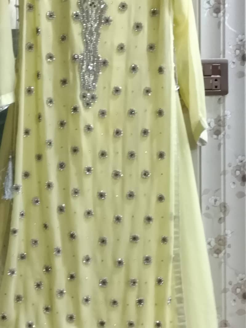 Long fully embroidery maxi yellow colour 3 piece 4