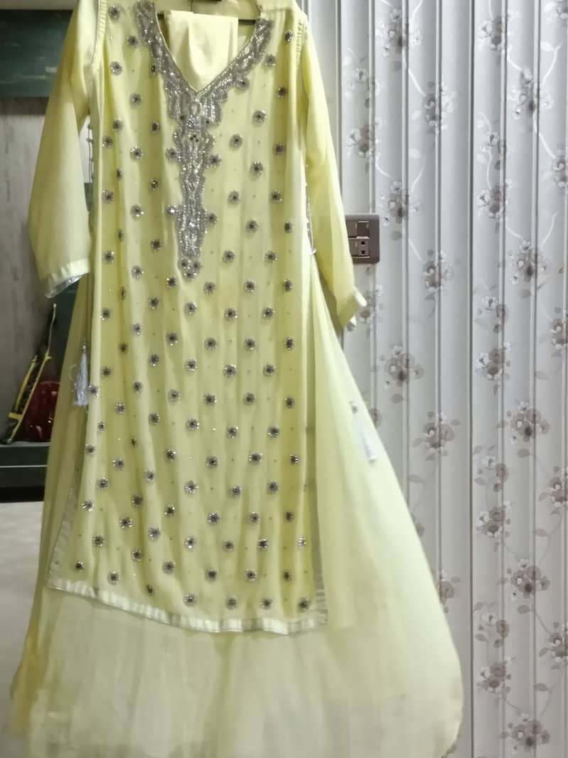 Long fully embroidery maxi yellow colour 3 piece 5