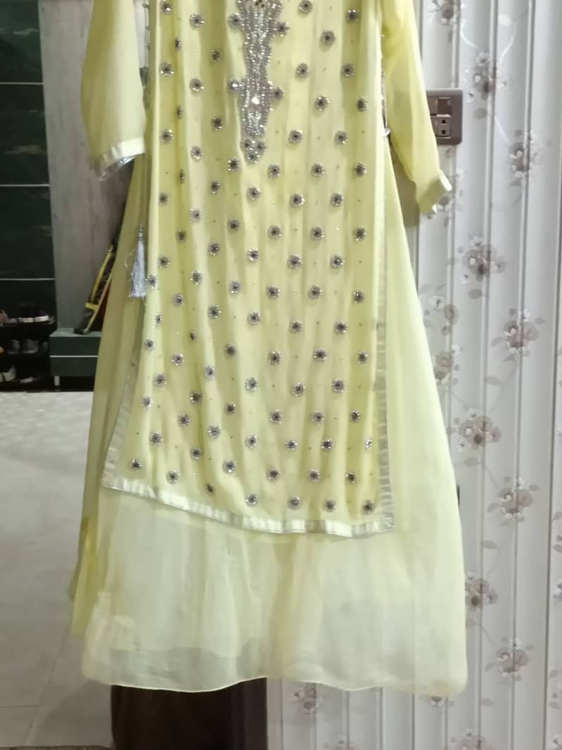 Long fully embroidery maxi yellow colour 3 piece 7