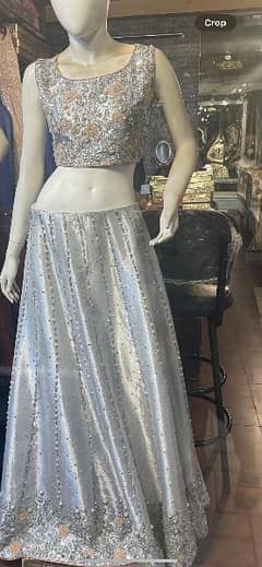 silver wedding lehnga choli with heavy embroidery with sleeves