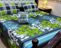 3 Pcs Cotton Printed Double Bed Sheet