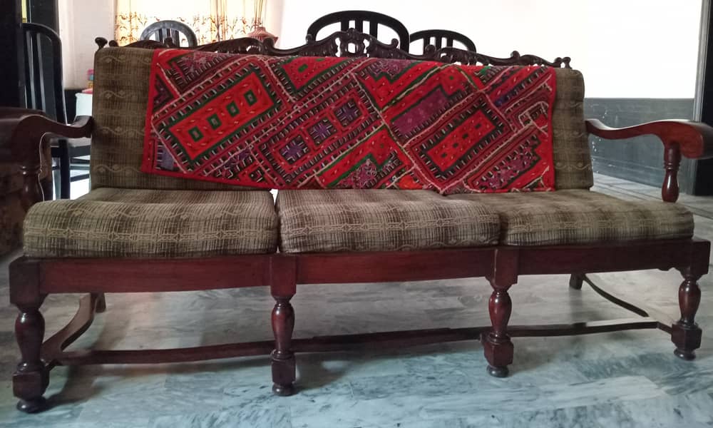 3+1+1 seater Pure Wooden Carved Sofa 1