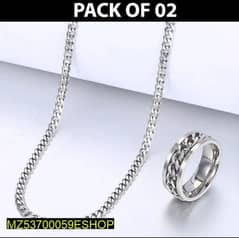 Plain Silver Chain With Ring . pack of 2