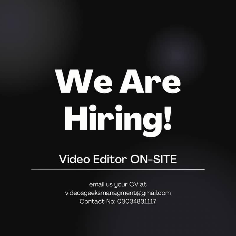 Video Editor Required (on-site/in office) 1