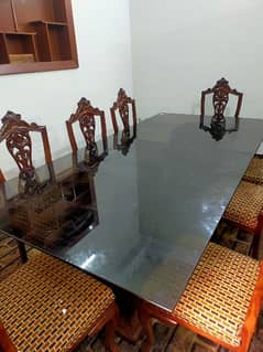 8 Chairs Elegent 12mm glass top talli wood dining table