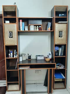 Book shelf with storage space and table