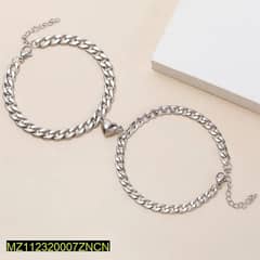 Silver and Gold-Plated Mangnet Heart Design Couple's Bracelet - 2 pcs