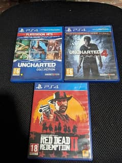 3 Playstation Games: Red Dead Redemption 2, Uncharted 1,2,34