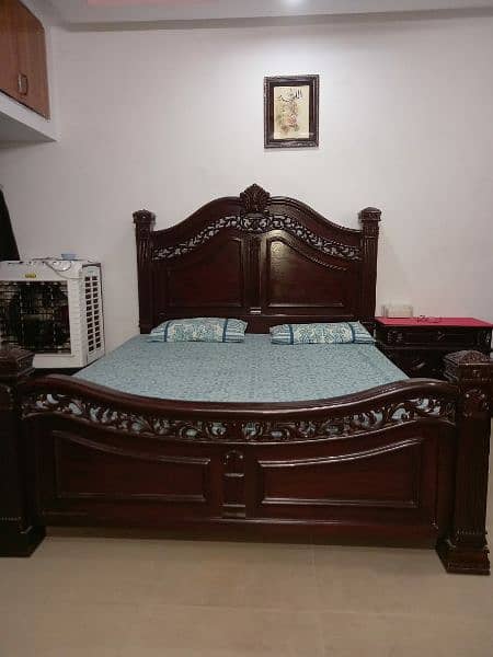 wooden bed with side table & dressing 1