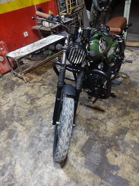 modified cafe racer army green 100cc sitara bike 03072451238 4