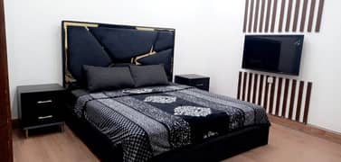 ROYAL QUEEN SIZE BED | Black with Golden Brass | with 2 Side Tables