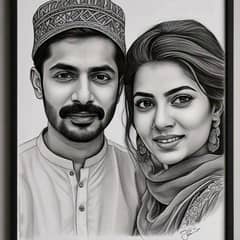 Order Realistic couple Pencil black and white Sketch in Pakistan