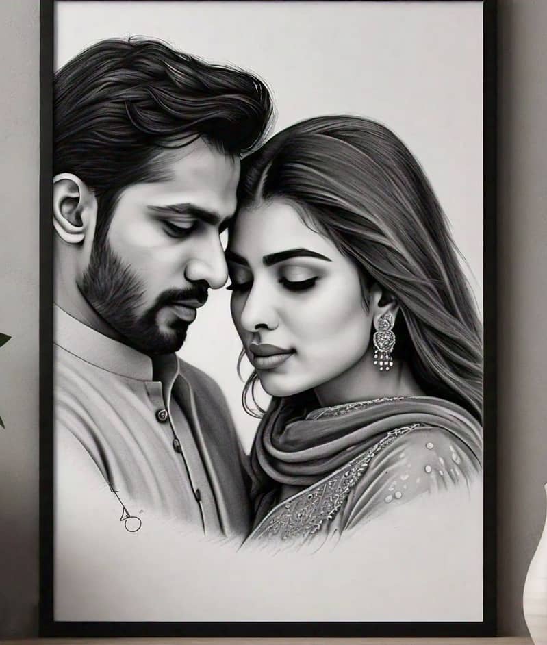 Order Realistic couple Pencil black and white Sketch in Pakistan 1