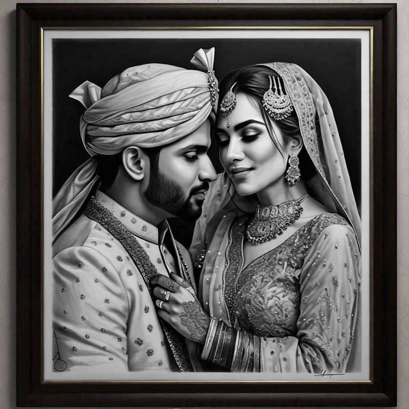 Order Realistic couple Pencil black and white Sketch in Pakistan 2