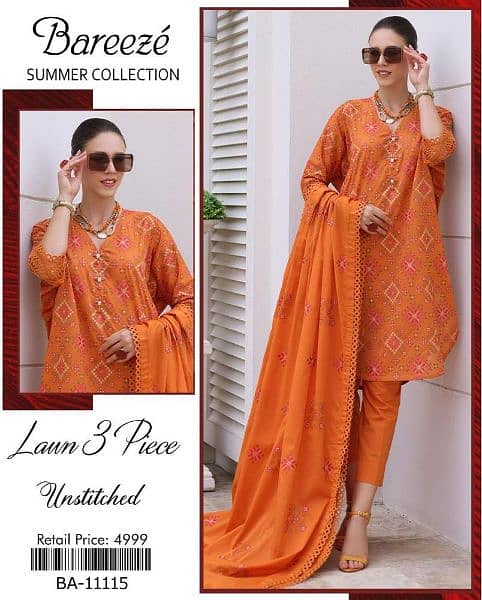 3 PCs womens unstitched lawn embroidered  suit 16