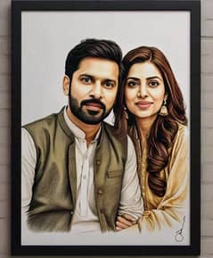 Colored Hyper Realistic Couple Pencil Sketches in Pakistan