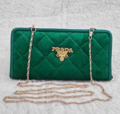 Hand and Shoulder Wallet for Girl's with Long Golden Chain ,Green