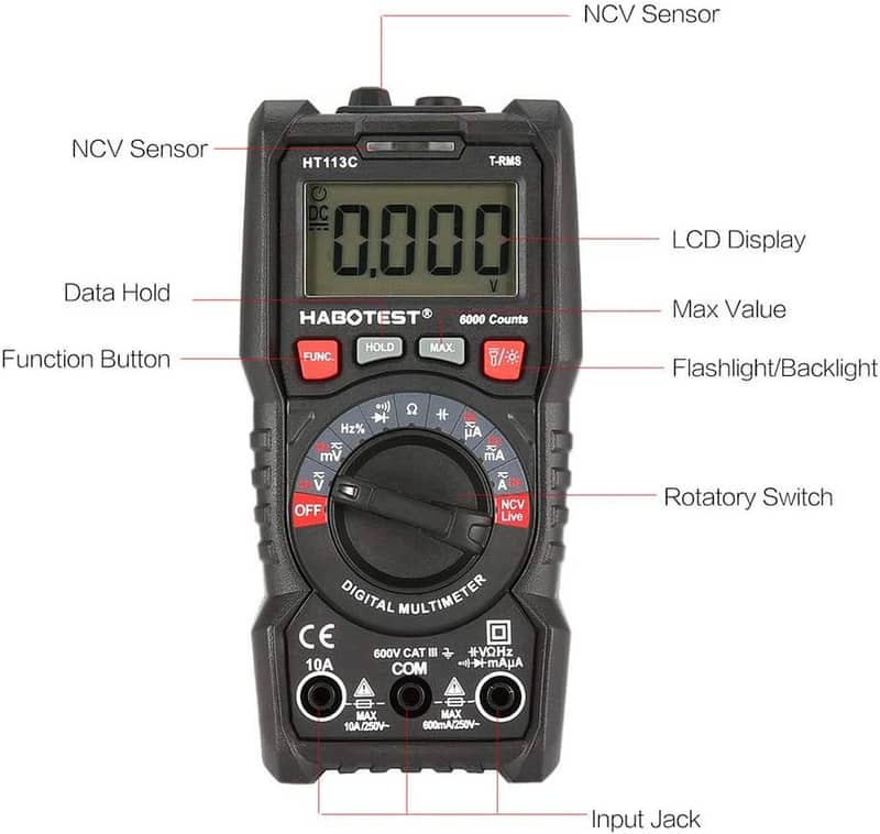 Habotest HT113C Digital Multimeter ( Auto ) Clamp Meter Solar Inverter 5