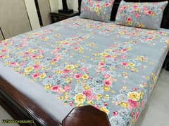 3 Pcs Cotton Printed Double Bedsheet