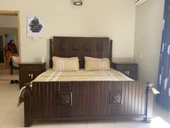 Good Quality wooden bed with 2 side tables and dressing