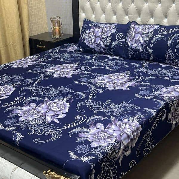 3 Pcs Crystal Cotton Printed Double Bedsheets , free delivery 1