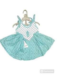 2 Pcs Girl's Cotton Printed Frock And Knicker Set