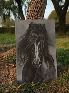 Black horse oil painting