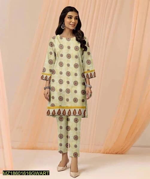 2 Pcs Women's Unstitched Khaddar Printed suit 2