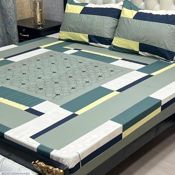 3 pcs Cotton Printed double bedsheet 0