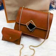 2 pcs pu leather Hand Bag with long golden chain for grils