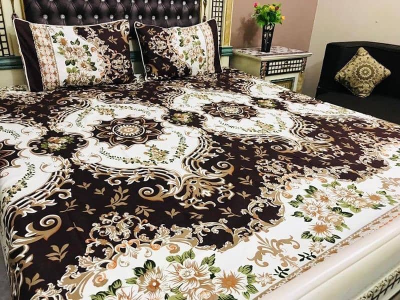 3 PCs cotton printed double bedsheet 0