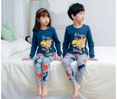 Kid's Stitched Cotton Printed Night Suit