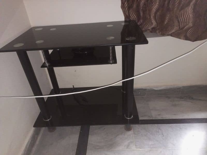 glass and rod iron full black tv trolley 0