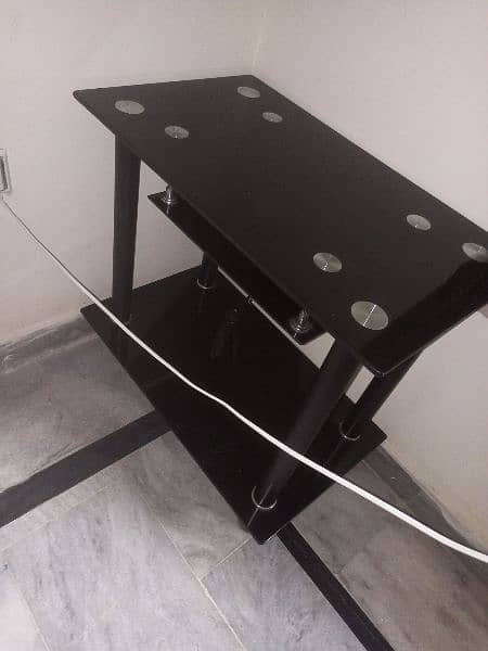 glass and rod iron full black tv trolley 1