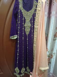 Long embroidered maxi with embroidered duppta and silk/shmoz  plazo