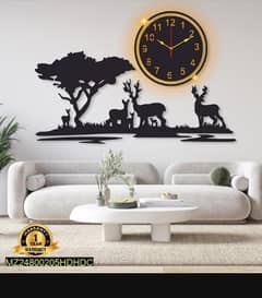 GRAZING DEER DESIGN LAMINATED WALL CLOCK WITH BACKLIGHT