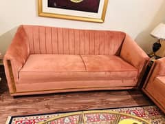 Beautiful Sofa Set. Peach Color with Gold Liners