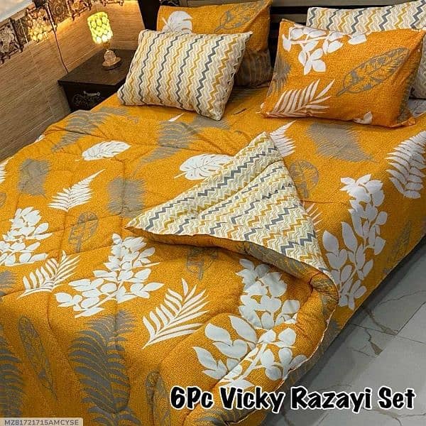 7 Pcs Cotton Salonica Printed Razai Set, Different Colors Available 1