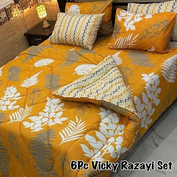 7 Pcs Cotton Salonica Printed Razai Set, Different Colors Available 5