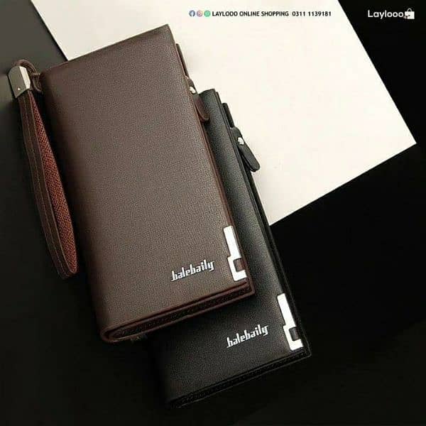 Men's Leather Plain Bi-fold Long Wallet 1